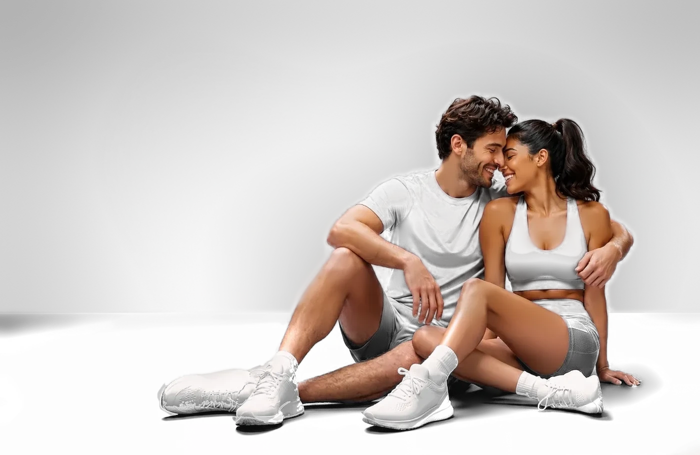 A couple sitting together in activewear